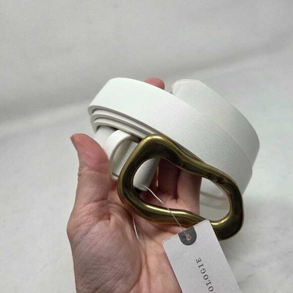 New 3X Linea Pelle - Anthropologie sculptural buckle leather belt in cream main image 6